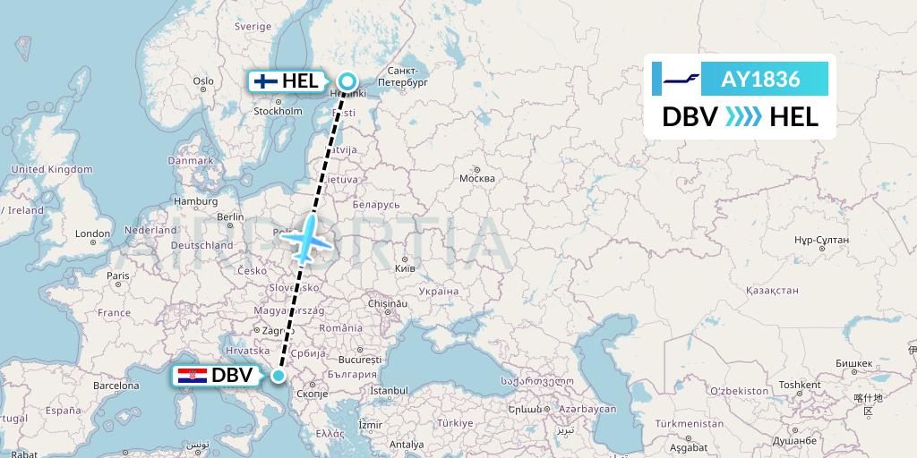 AY1836 Finnair Flight Map: Dubrovnik to Helsinki