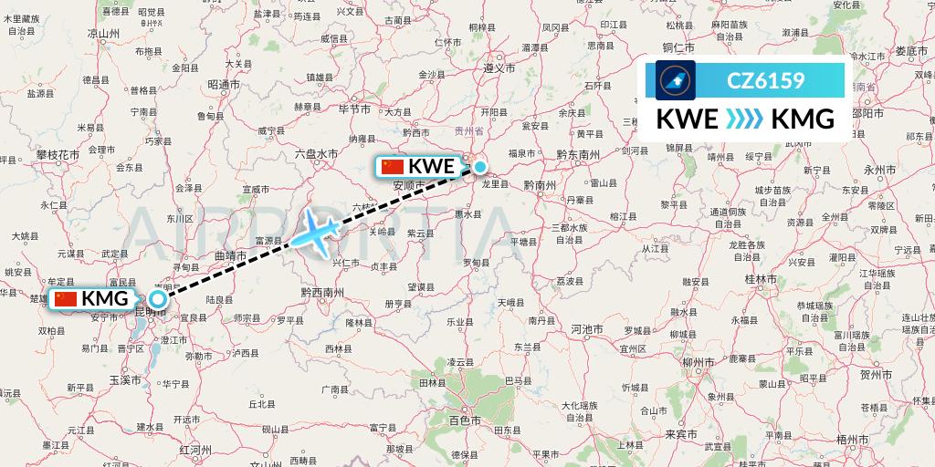 CZ6159 China Southern Airlines Flight Map: Guiyang to Kunming
