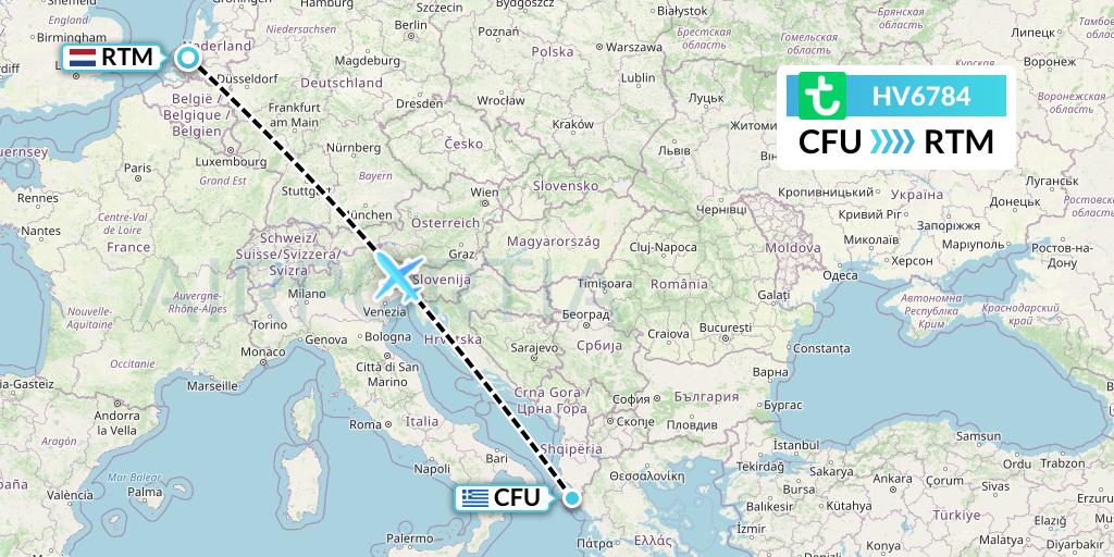 HV6784 Transavia Flight Map: Corfu to Rotterdam
