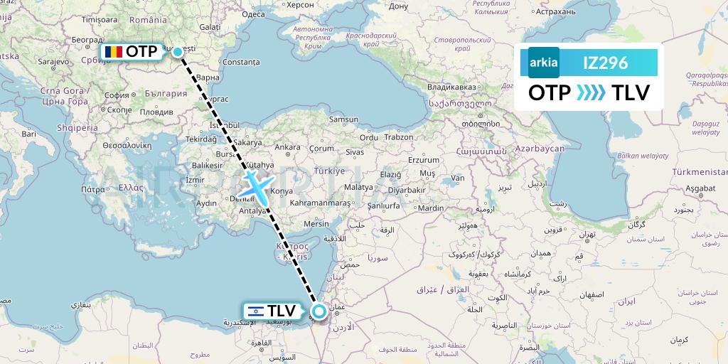 IZ296 Arkia Israeli Airlines Flight Map: Bucharest to Tel Aviv