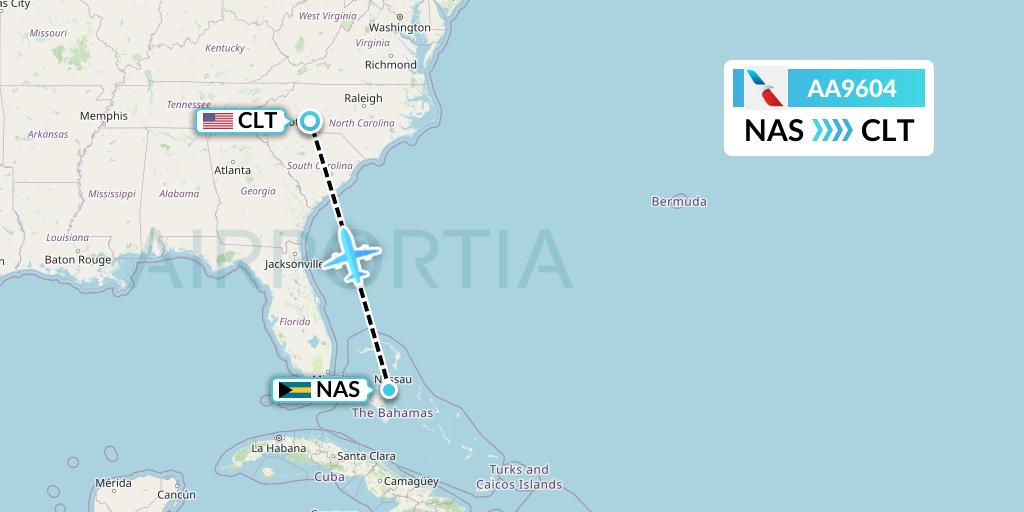 AA9604 American Airlines Flight Map: Nassau to Charlotte