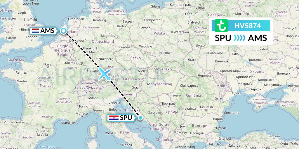 HV5874 Transavia Flight Map: Split to Amsterdam