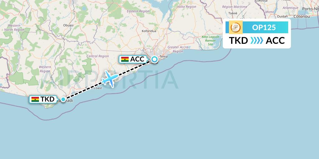 OP125 PassionAir Flight Map: Takoradi to Accra