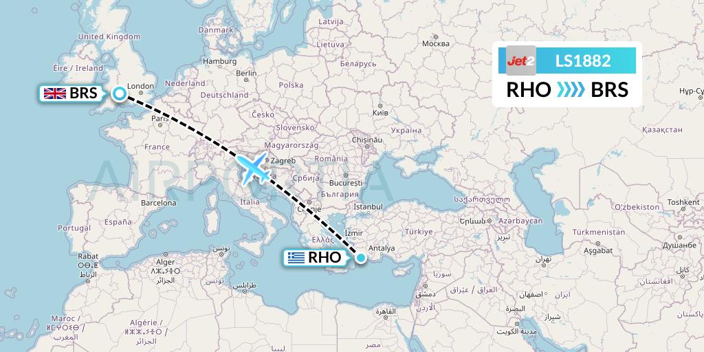 LS1882 Jet2 Flight Map: Rhodes to Bristol