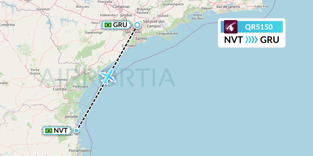 QR5150 Qatar Airways Flight Map: Navegantes to Sao Paulo
