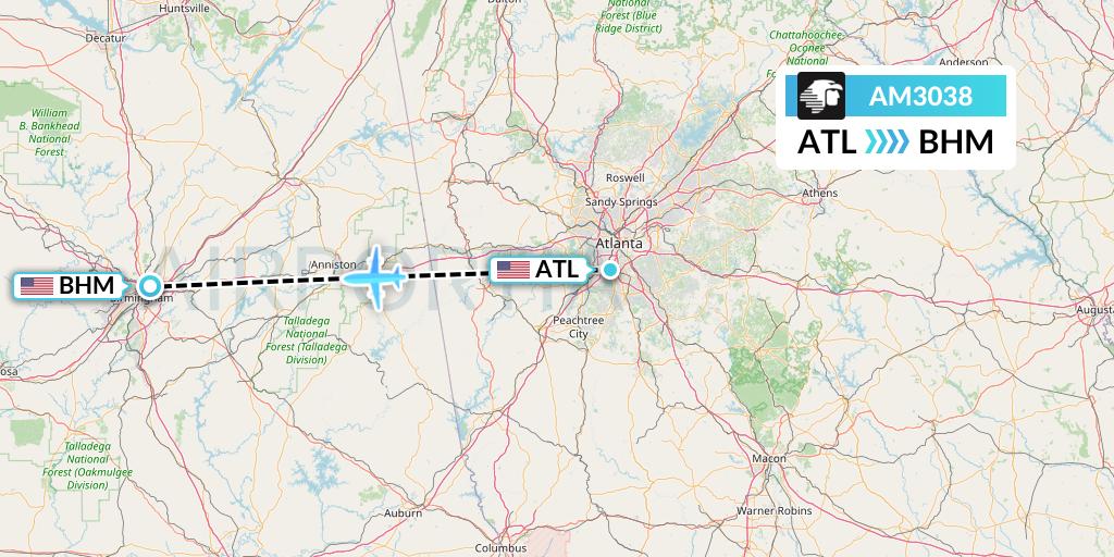 AM3038 Aeromexico Flight Map: Atlanta to Birmingham