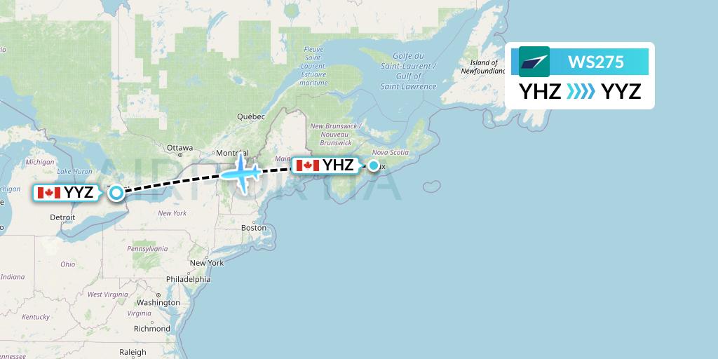 WS275 WestJet Flight Map: Halifax to Toronto