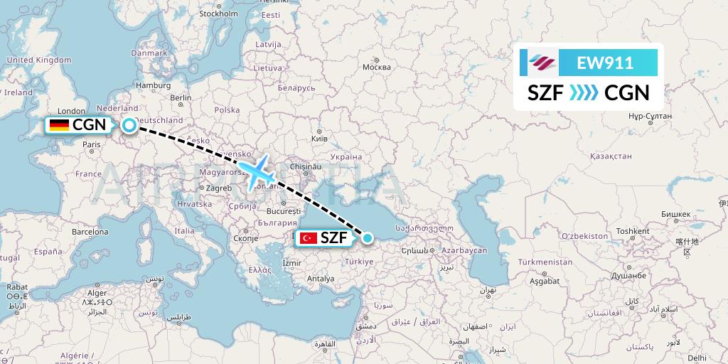 EW911 Eurowings Flight Map: Samsun to Cologne