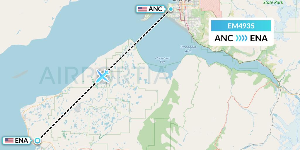 EM4935 Empire Airlines Flight Map: Anchorage to Kenai