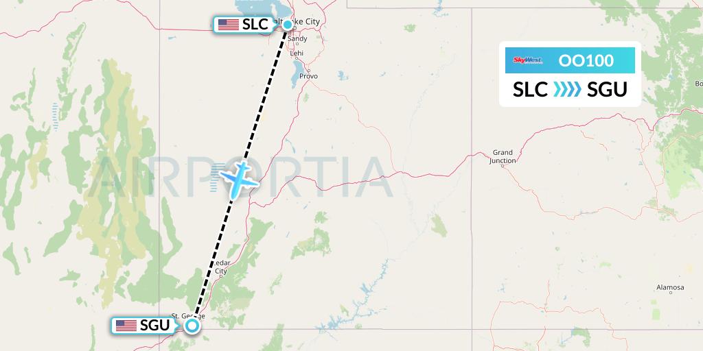 OO100 SkyWest Airlines Flight Map: Salt Lake City to St. George
