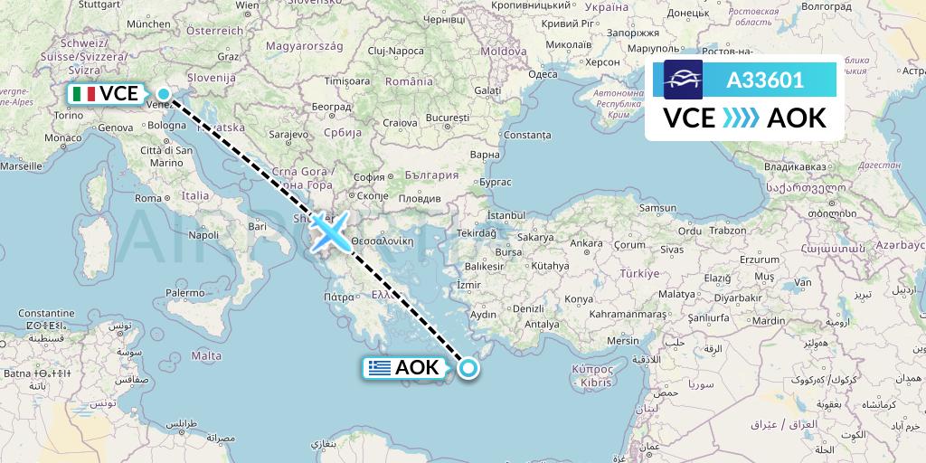 A33601 Aegean Airlines Flight Map: Venice to Karpathos