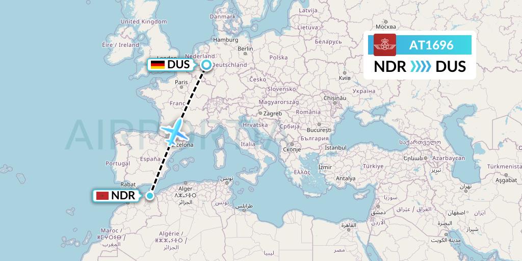 AT1696 Royal Air Maroc Flight Map: Nador to Dusseldorf