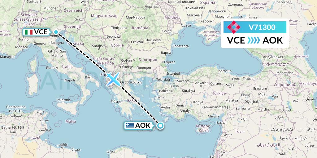 V71300 Volotea Flight Map: Venice to Karpathos