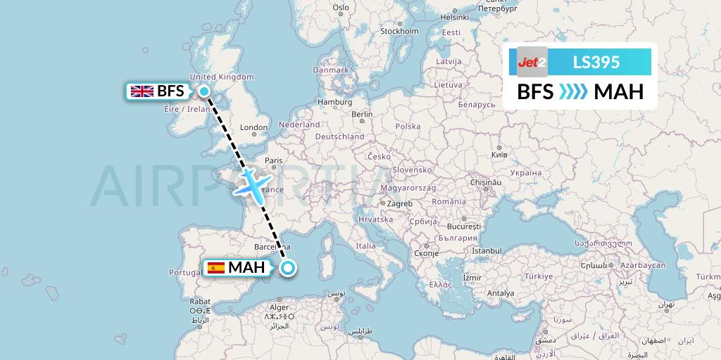 LS395 Jet2 Flight Map: Belfast to Mahon