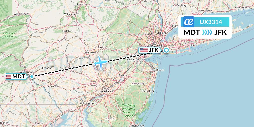 UX3314 Air Europa Flight Map: Harrisburg to New York