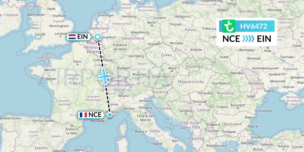 HV6472 Transavia Flight Map: Nice to Eindhoven