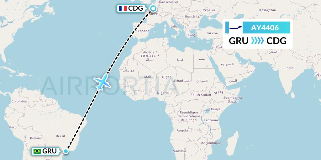 AY4406 Finnair Flight Map: Sao Paulo to Paris