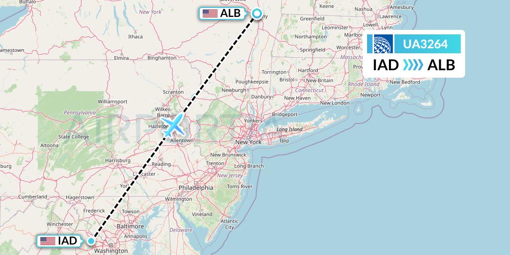UA3264 United Airlines Flight Map: Washington to Albany