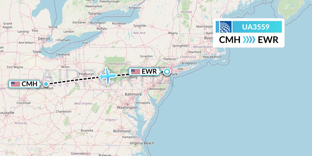 UA3559 United Airlines Flight Map: Columbus to New York