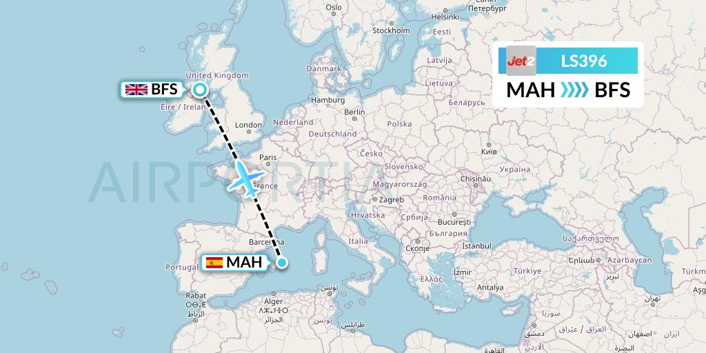 LS396 Jet2 Flight Map: Mahon to Belfast