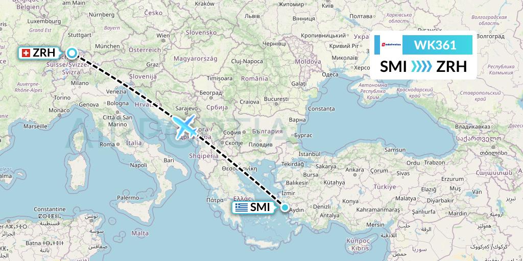 WK361 Edelweiss Air Flight Map: Samos to Zurich