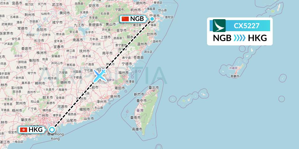 CX5227 Cathay Pacific Flight Map: Ningbo to Hong Kong