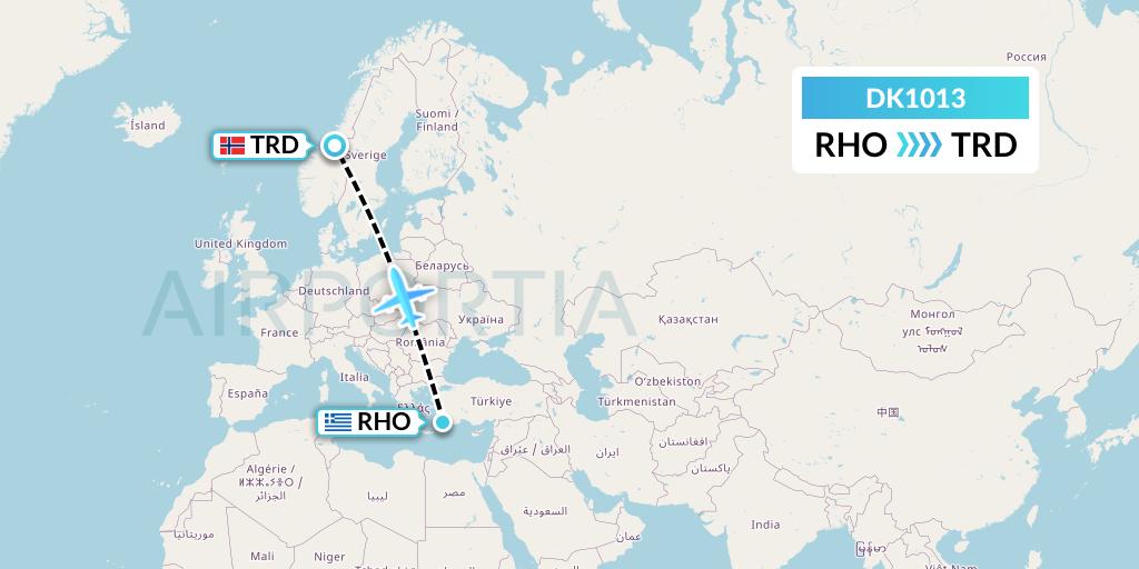 DK1013 Thomas Cook Airlines Scandinavia Flight Map: Rhodes to Trondheim