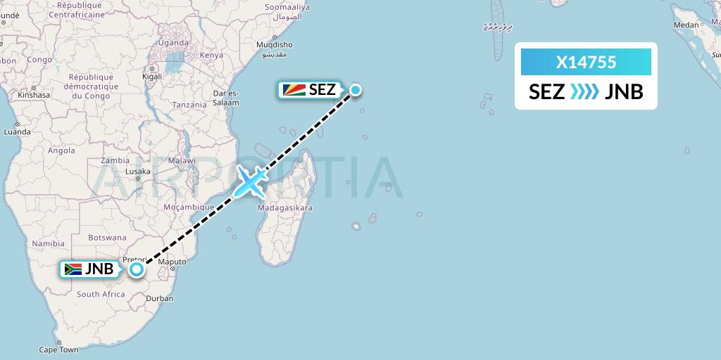 X14755 Nik Airways Flight Map: Victoria to Johannesburg