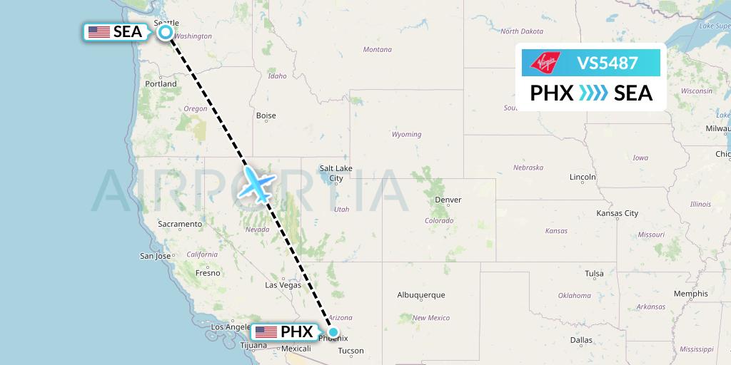 VS5487 Virgin Atlantic Airways Flight Map: Phoenix to Seattle