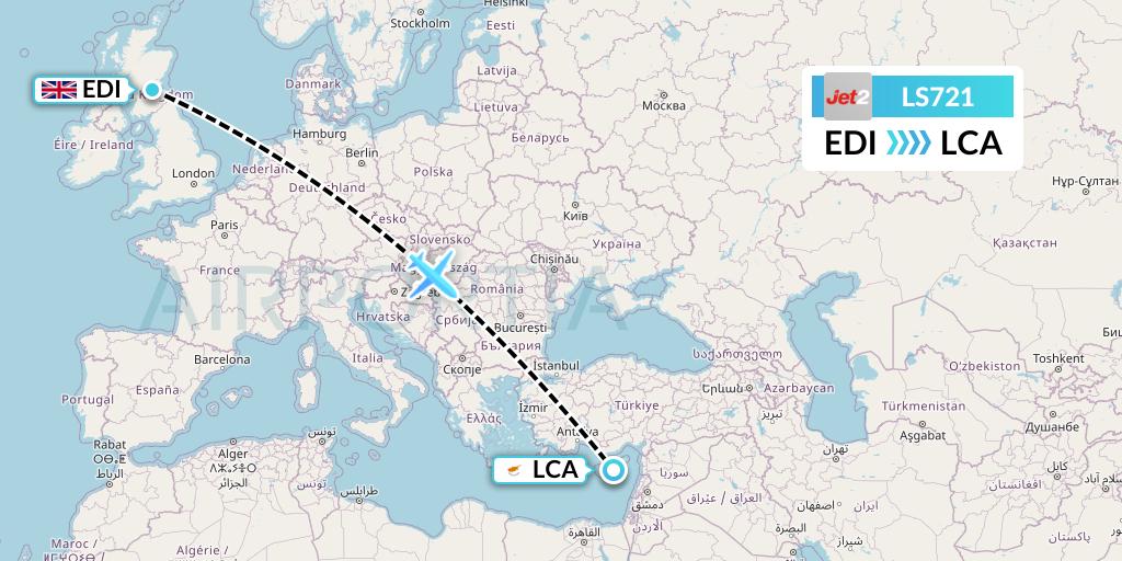 LS721 Jet2 Flight Map: Edinburgh to Larnaca