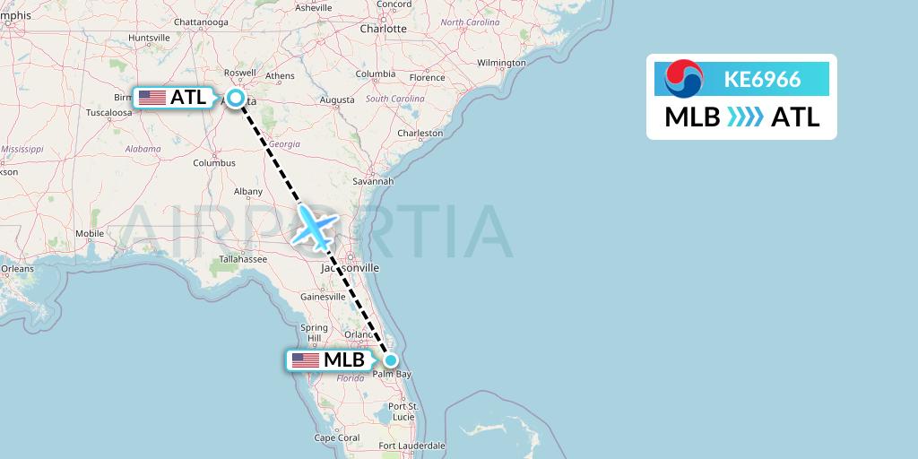 KE6966 Korean Air Flight Map: Melbourne to Atlanta