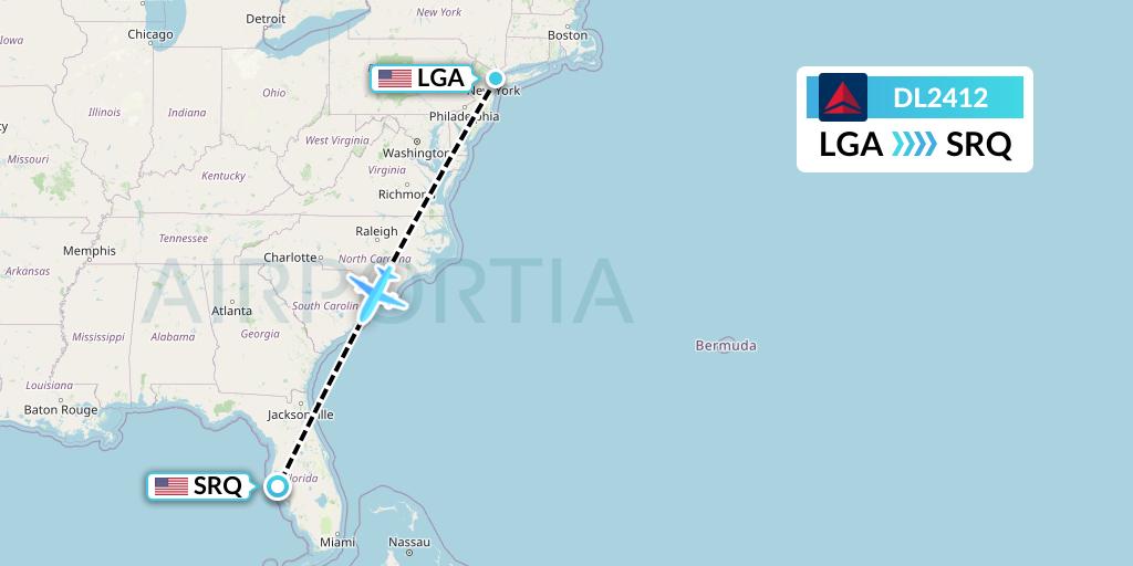 DL2412 Delta Air Lines Flight Map: New York to Sarasota