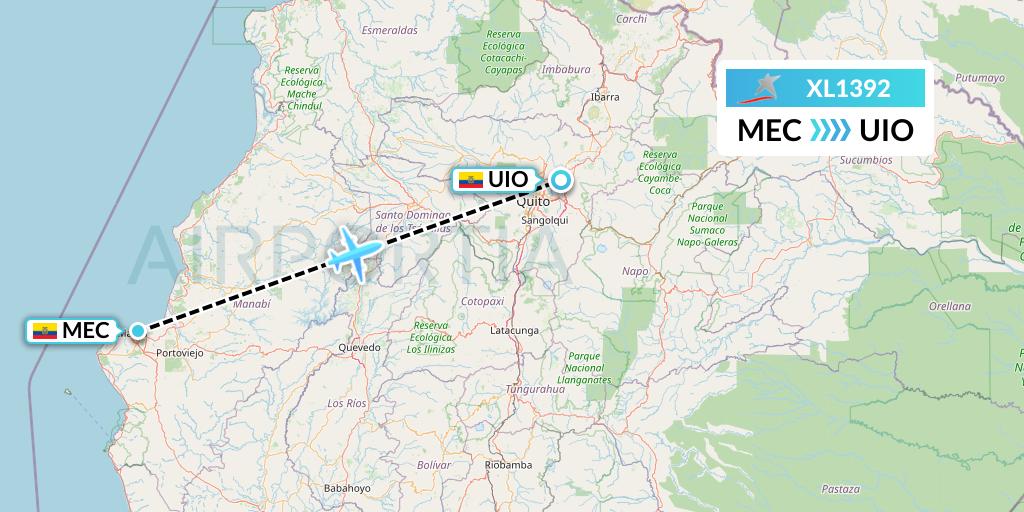 XL1392 LATAM Airlines Ecuador Flight Map: Manta to Quito