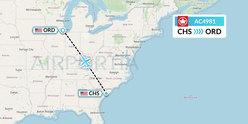 AC4981 Air Canada Flight Map: Charleston to Chicago