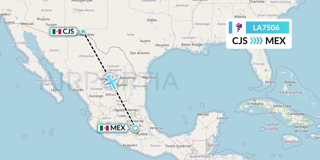 LA7506 LAN Airlines Flight Map: Ciudad Juarez to Mexico City
