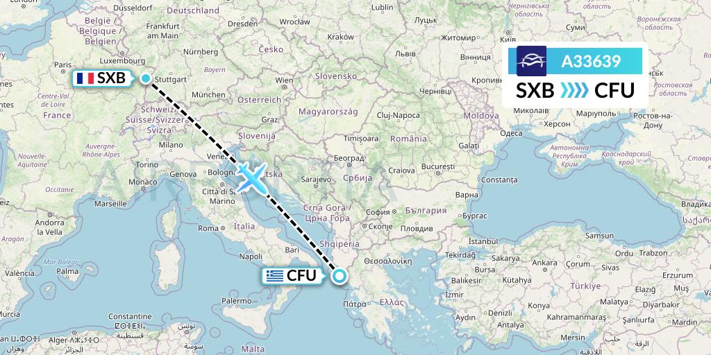 A33639 Aegean Airlines Flight Map: Strasbourg to Corfu