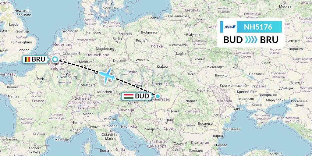 NH5176 All Nippon Airways Flight Map: Budapest to Brussels