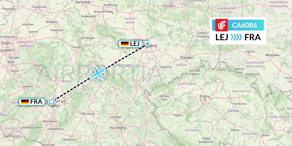 CA6086 Air China Flight Map: Leipzig to Frankfurt