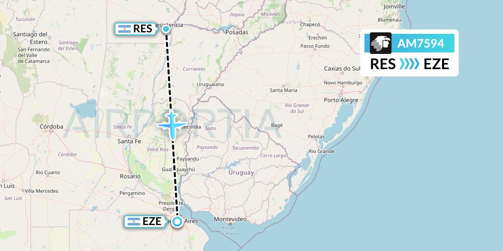 AM7594 Aeromexico Flight Map: Resistencia to Buenos Aires