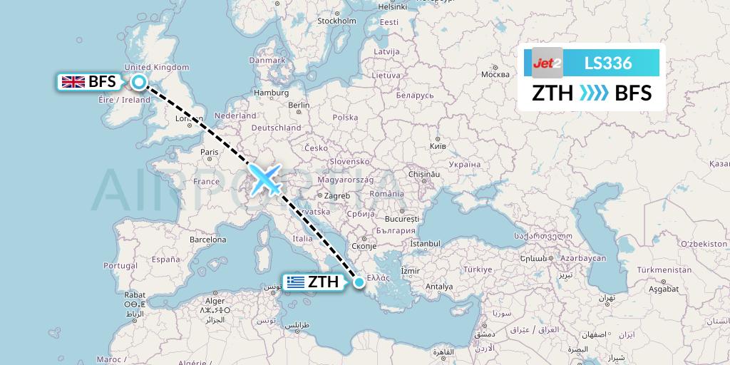 LS336 Jet2 Flight Map: Zakynthos to Belfast