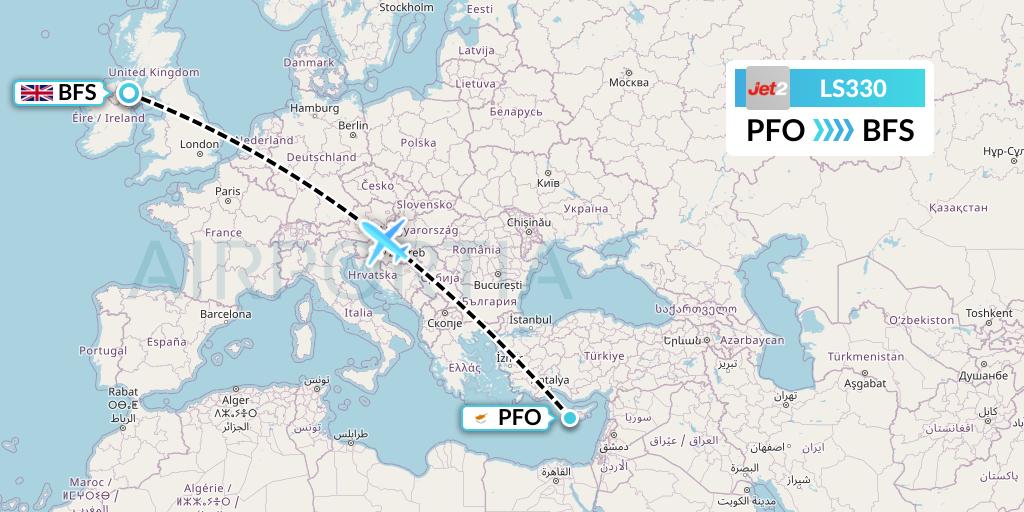 LS330 Jet2 Flight Map: Pafos to Belfast
