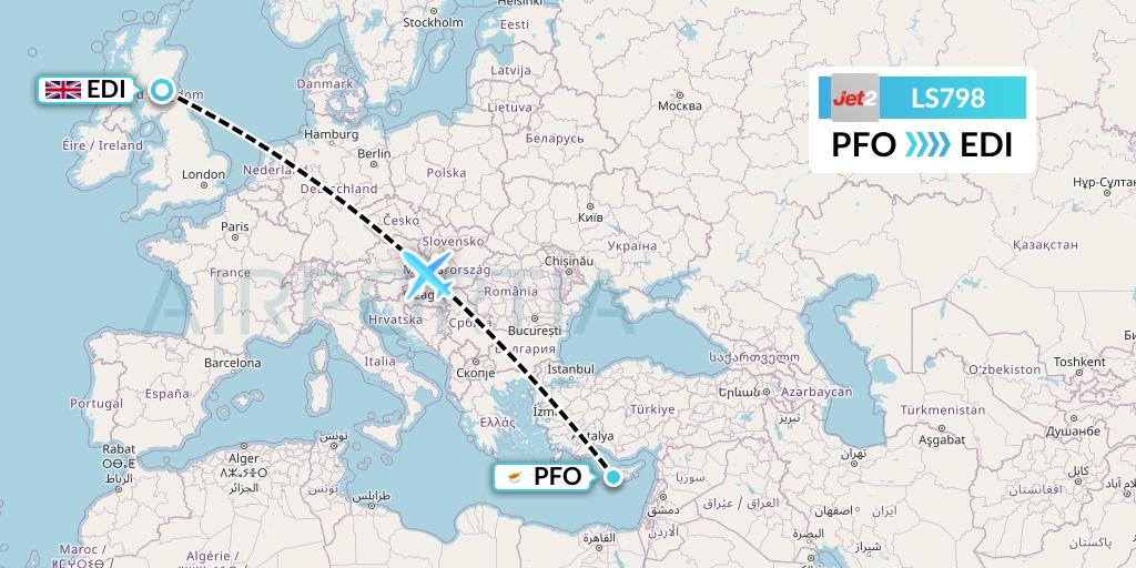 LS798 Jet2 Flight Map: Pafos to Edinburgh