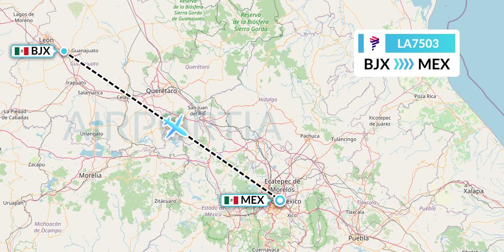 LA7503 LAN Airlines Flight Map: Silao to Mexico City