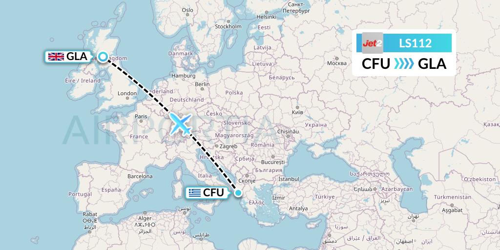 LS112 Jet2 Flight Map: Corfu to Glasgow