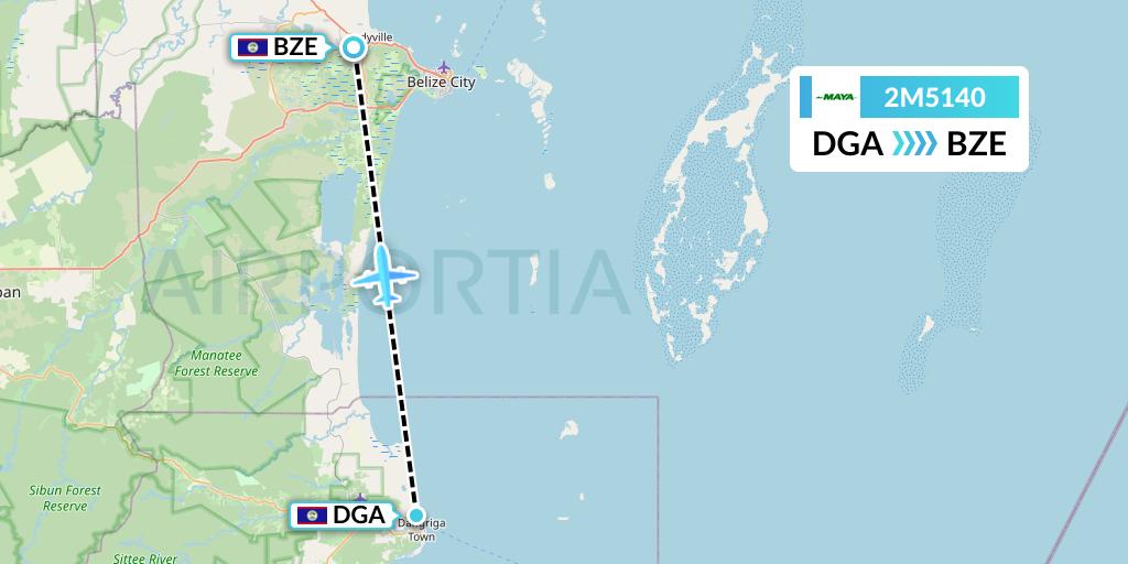 2M5140 Maya Island Air Flight Map: Dangriga to Belize City