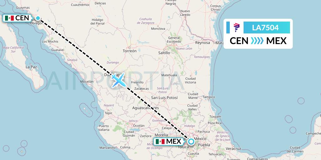 LA7504 LAN Airlines Flight Map: Ciudad Obregon to Mexico City