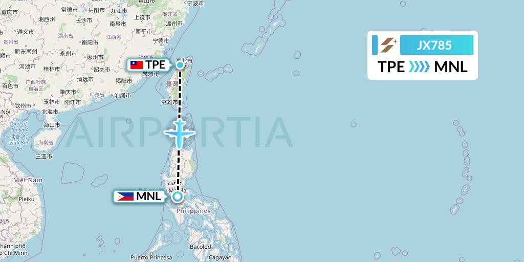 JX785 Starlux Airlines Flight Map: Taipei to Manila