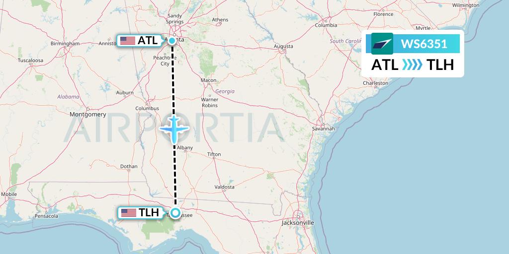 WS6351 WestJet Flight Map: Atlanta to Tallahassee