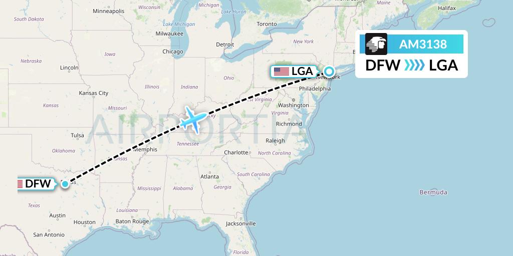 AM3138 Aeromexico Flight Map: Dallas to New York