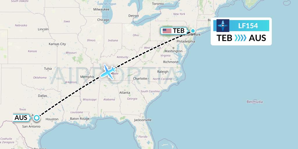 LF154 Corporate Flight Management Flight Map: Teterboro to Austin